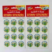 TREND Scratch n Sniff RETRO STINKY STICKERS PARTY TIME Happy Birthday 2 pack