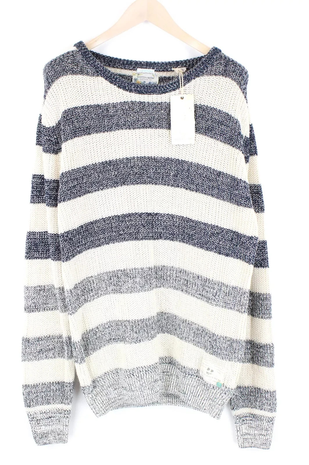 SCOTCH & SODA Ams Couture Men Jumper 2XL Beige Stripe Knit Cotton Blend Sweater