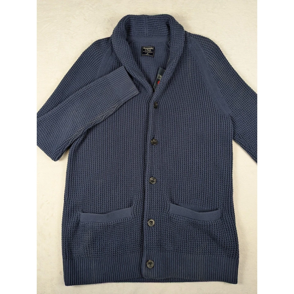 NWT $78 Abercrombie Fitch Men's Shawl Collar Cardigan Sweater Blue M (Read) - Image 2 of 4