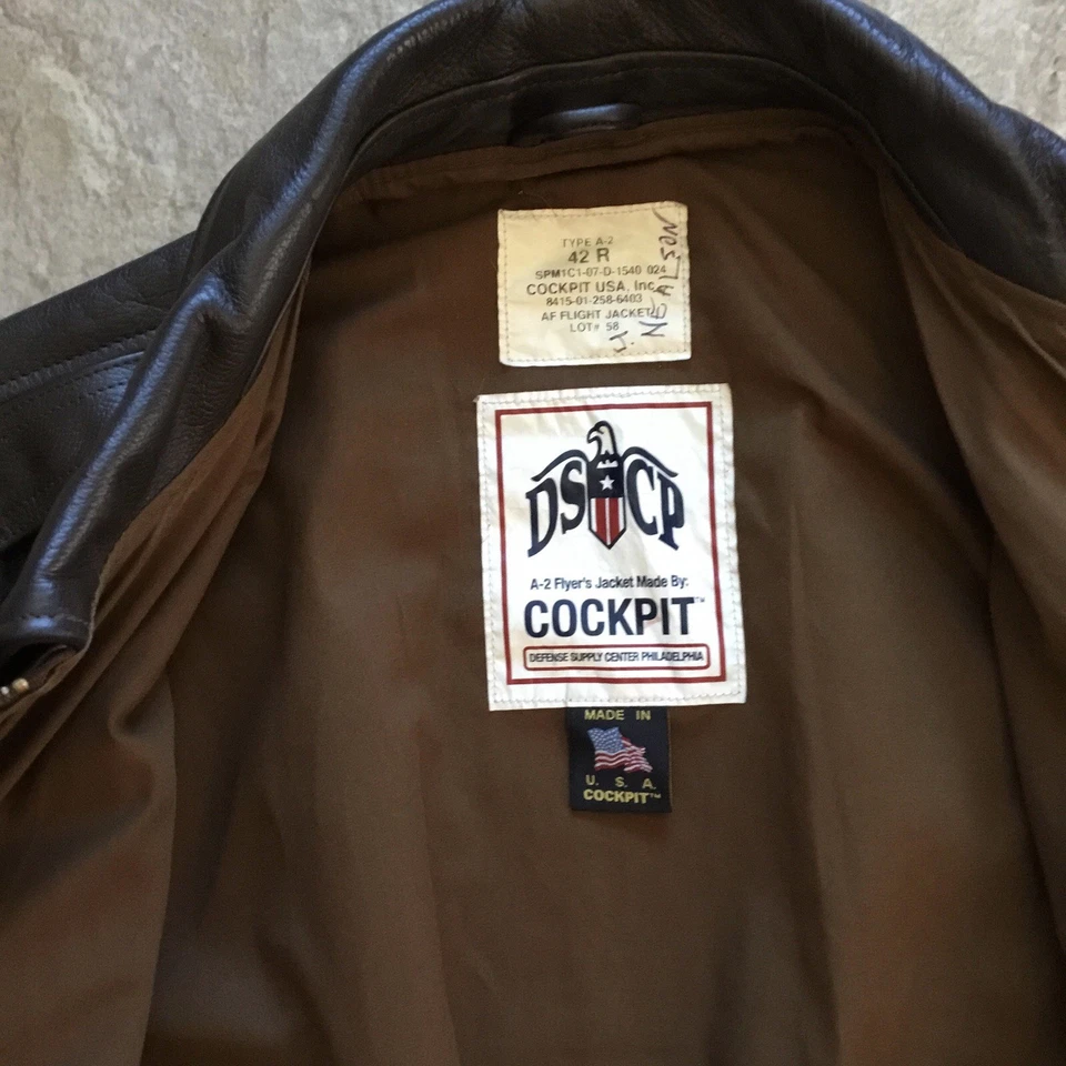 Vtg. DSCP Cockpit USA Type A-2 AF Flight Bomber Jacket Brown Sz. 42 Reg - Image 4 of 4