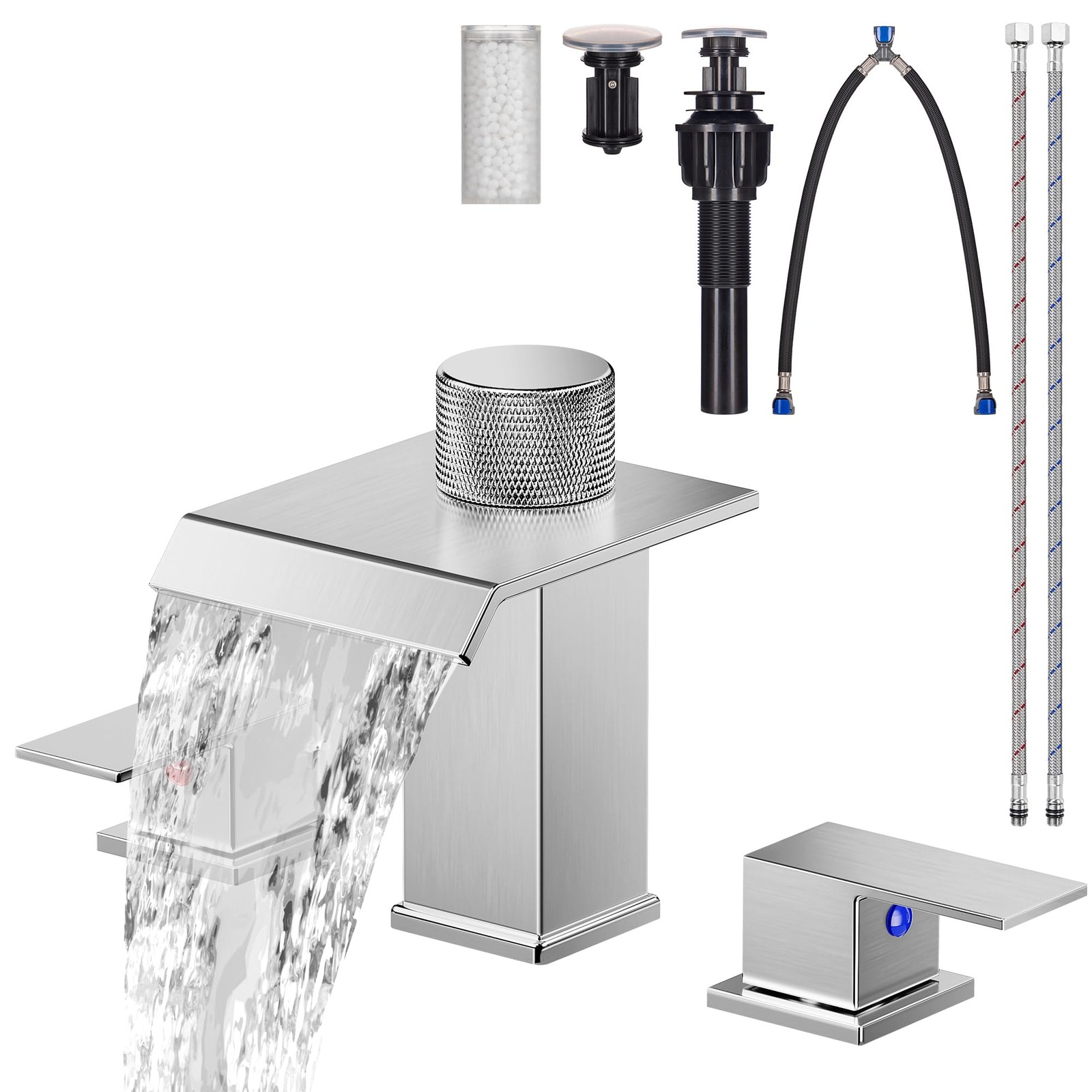 Bathroom Faucet 3 Hole, 8 Inch Widespread Waterfall Bathroom