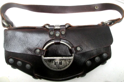 DIESEL "Rubens" Sac à main type médiéval cuir rigide marron vintage - Photo 1/4