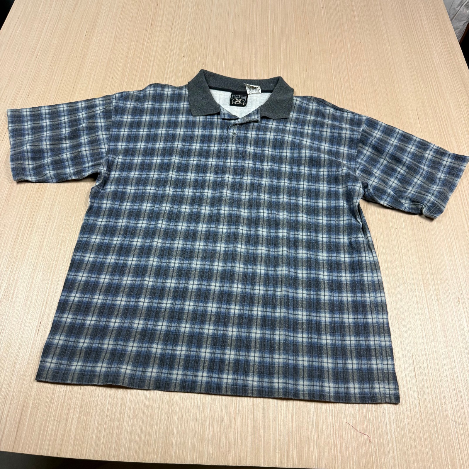 Vintage 90s Bugle Boy Shadow Plaid Polo Shirt Large Grunge Cyber Goth Punk