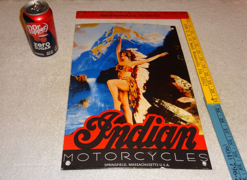 VINTAGE INDIAN MOTORCYCLE COMPANY WOMAN 16.5" PORCELAIN METAL GASOLINE OIL SIGN!