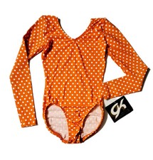 GK Elite VTG 90s Orange Polkadot LS Cotton Blend NWT Leotard Bodysuit AS Adult S