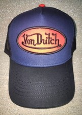 Von Dutch Trucker Hat Obsidian / Black W/ Red Logo -Mesh Snapback Cap OS NWT