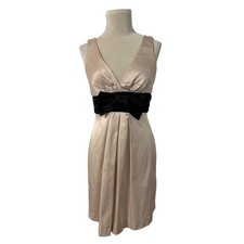 Vintage Y2K Charlotte Russe Champagne Satin Black Bow V Neck Cocktail Dress M