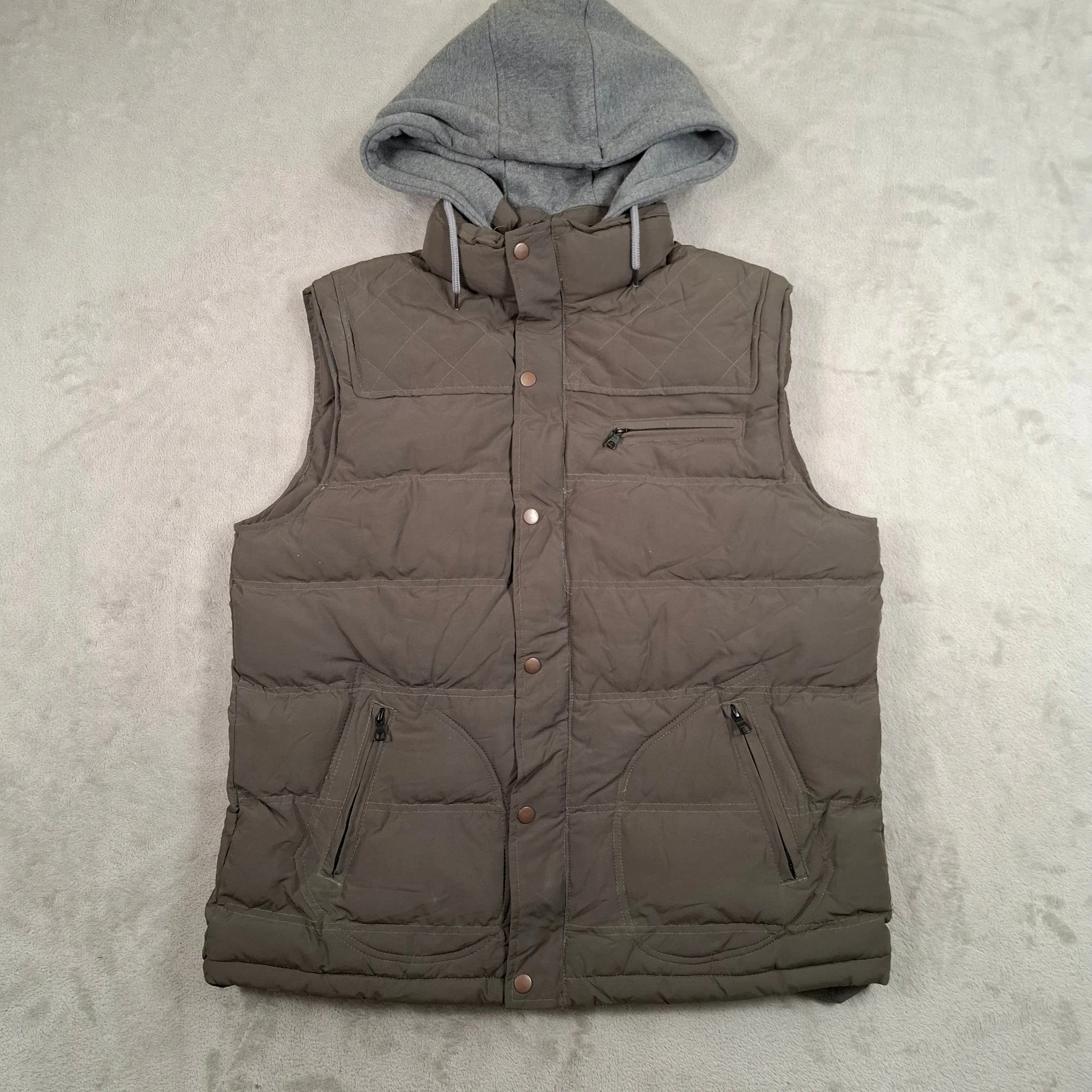 Blue Inc Gilet Mens XXL Brown Hooded Puffer Bodywarmer Casual Outdoor Vest