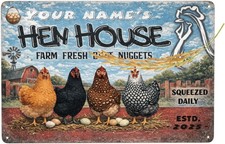 Personalized Hen House Tin Metal Signs Home D cor 8x12 with Your Name  Date, Fu