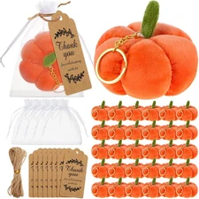 24 Set Stuffed Pumpkin Keychain Halloween Fall Pumpkin Baby Shower Party Favo...