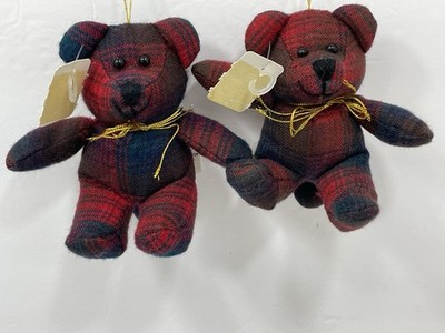 2 Vintage 90 s Plush Plaid Tartan  Boyd s Bear  Bear Wear 4  Ornaments NWT