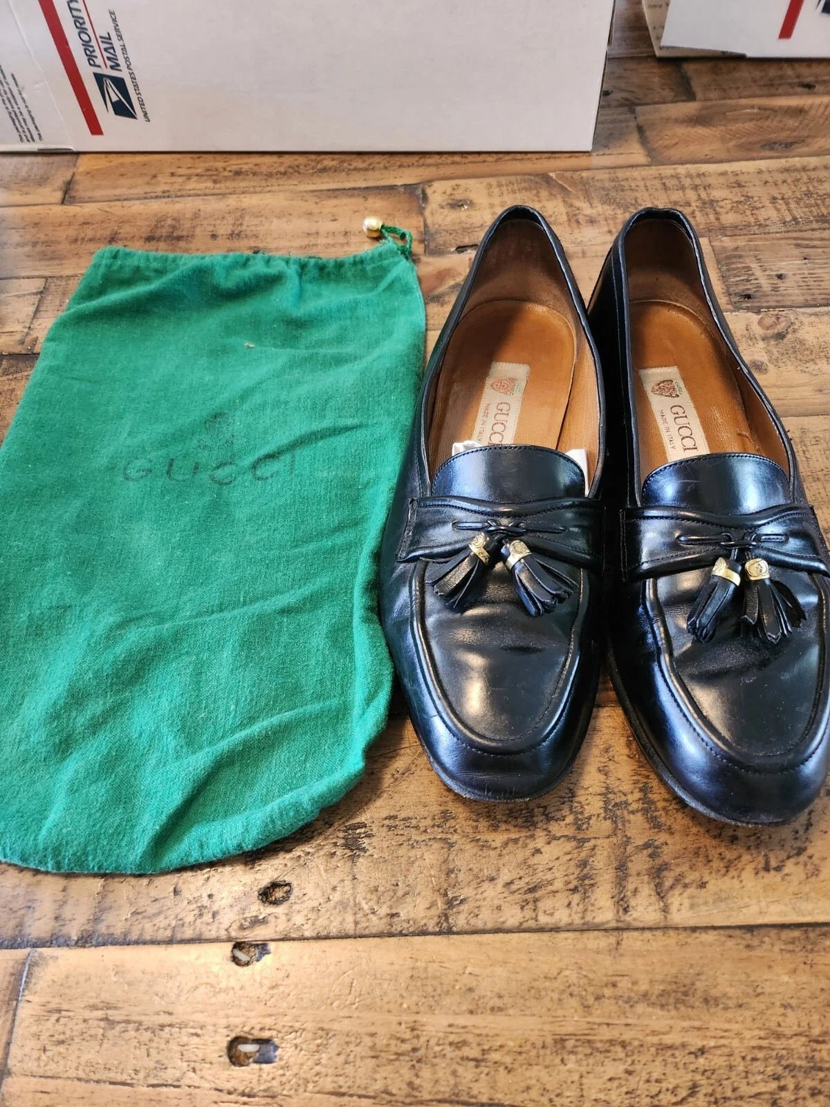 Mocassins vintage Gucci fabriqués en Italie en cuir noir UE 40,5 US 7,5 [G]