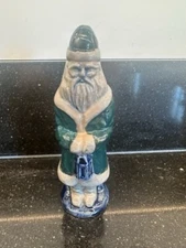 Rowe Pottery Works Salt Glazed Santa Claus Ornament Figure 5" Green & Blue