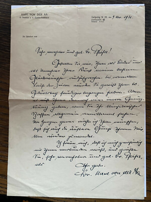 Karl Wilhelm von der Aa ( 1876-1937 ) - Wissenschaft  - original Autograph 1931