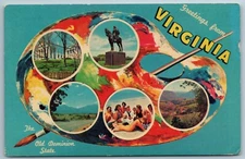Painter Palette Greetings From Virginia VA VTG Postcard January 25 1967 80390-B
