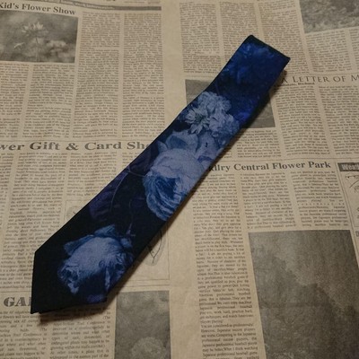 LAD MUSICIAN 19SS Blue Rose Floral Tie - Black, Excellent  