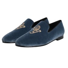 DOLCE & GABBANA Shoes Blue Velvet DG Logo Loafers Formal Men EU43 / US10 900usd