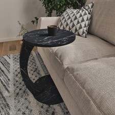 Tavolino Laterale Da Divano 56 X 38 Cm Tavolino Basso Effetto Marmo Nero