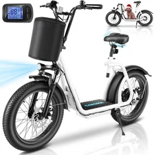 500W 20" Fat Tire, Off-Road E Scooter w/ Basket&Seat Foldable Scooter for Adults