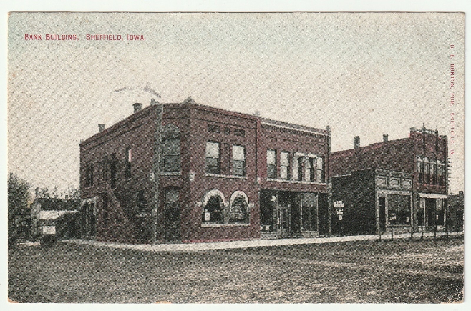 1910 Bank Building on Main Street in Sheffield IA postcard mailed w