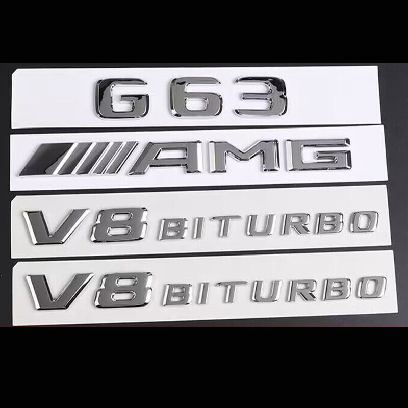 4PCS 3D Chrome For Mercedes Benz G63 AMG V8 BITURBO Emblem Badge Sticker Set