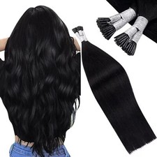 LaaVoo Black Tip Hair Extensions Real Human Hair Long Straight PreBonded Fusion