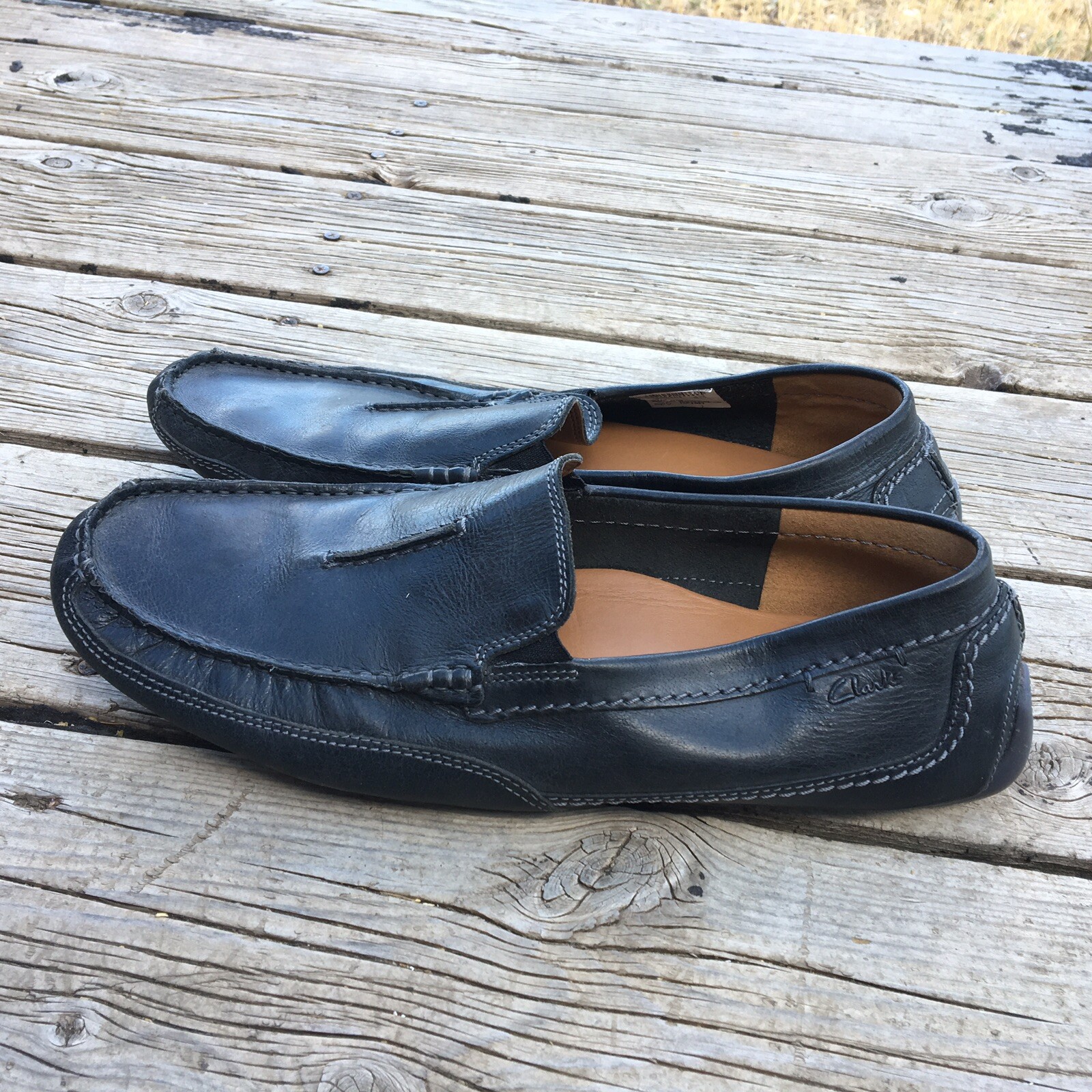 Clarks Collection Black Leather Moc Toe Slip On D… - image 3