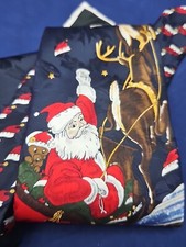 Christmas Necktie Tie Mens 100% Silk USA Made Reindeer Santa Sleigh Vintage
