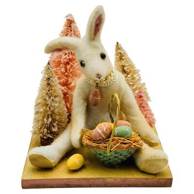 Vickie Smyers Easter Bunny Sitting With Egg Basket And Trees NEW RARE