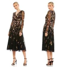 with tags Mac Duggal Black Multi Floral Embroidered ALine Cocktail Midi  G2U