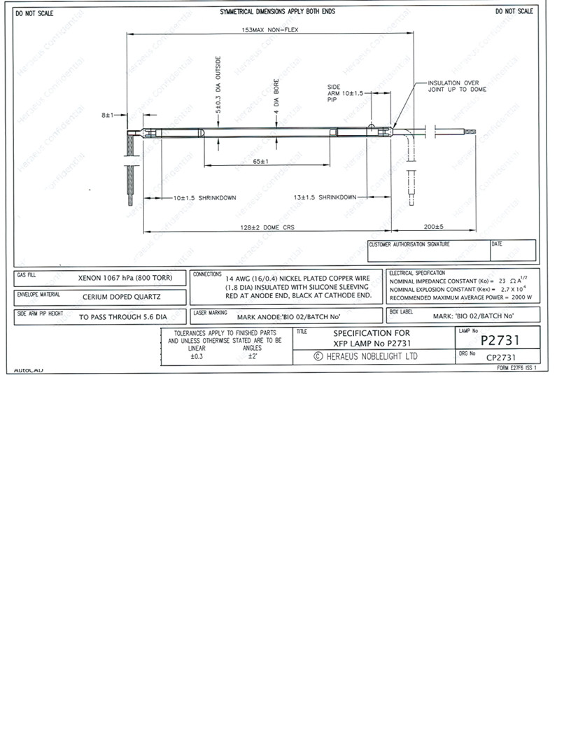 Heraeus flash lamp, Made in UK,  Xenon P2731