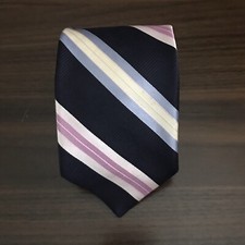 Ike Behar Repp Tie Blue White Pink Stripe Silk And Cotton Blend USA Made