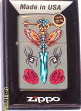 New USA Windproof ZIPPO Oil Lighter 49880 Gothic Dagger Design Sage Color Case