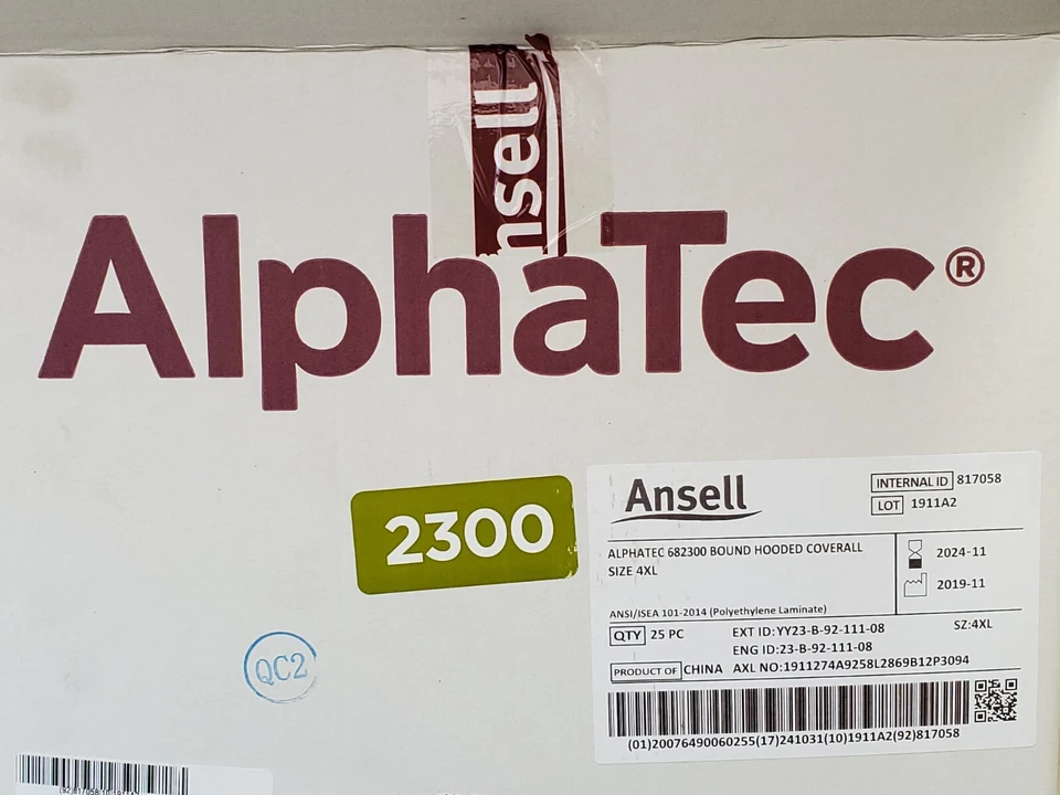 Paquete de 1, 5 o 10 monos Alphatec Ansell 2300 estándar con capucha grabada talla 4XL HR Foto 2 de 4