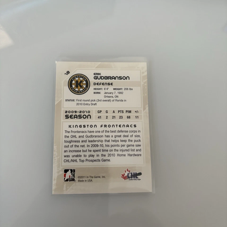 2010-11 ITG Heroes and Prospects Erik Gudbranson #18 Kingston Frontenacs - Image 2 of 2