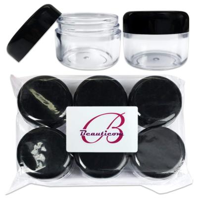 6 Pieces Beauticom 30G/30ML Clear Plastic Refillable Jars with Black Round Lids