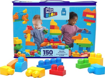 MEGA BLOKS First Builders Toddler Blocks Toys Set, Deluxe Building Bag with 1...