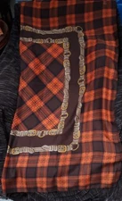 ID Unlimited Fall Colors Orange Brown Plaid Polyester Shawl Scraf Italy 46 x 46"