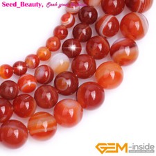 Natural Red Carnelian Banded Agate Loose Round Beads For Jewelry Making 15" Gift