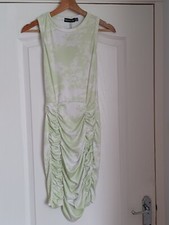 PRETTYLITTLETHING Womens Sleeveless Lime/White Ruched Bodycon Dress Size 8 BNWT