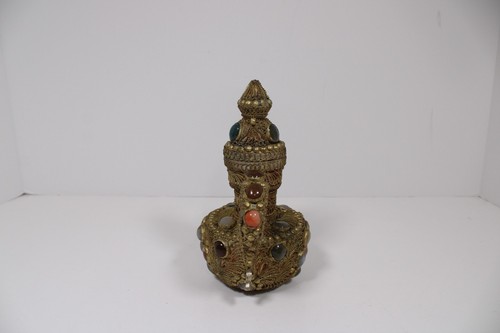 Antique TIBETAN Copper TEAPOT Gilded Filigree, Studded w/ Gemstones - Picture 3 of 24