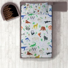Kids Animal Printed Single Bedsheet With One Pillow Cover Kids Bedding Sets