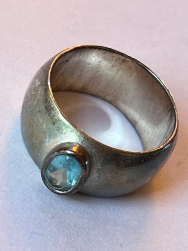 Breiter 925 gemarkter Silberring mit ovalem Topas Stein Bandgröße 9 - Ringspitze ist 3/8 t - Bild 2 von 9