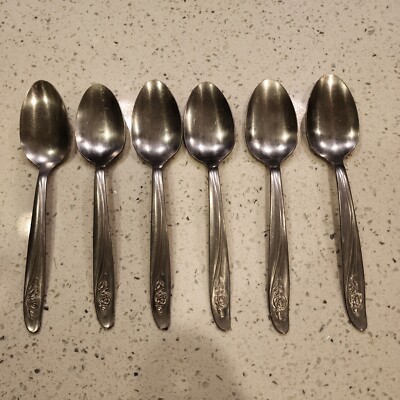 6 Oneida Custom Stainless Iced Tea Spoons Flatware Dessert Roseanne Rose 1991 