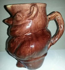 Pichet ancien barbotine animalier oiseau H 14,5 cm caricature jacquot propre 