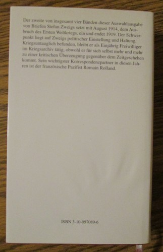 "Stefan Zweig: Briefe 1914-1919" - 1998, German Language - Imagen 3 de 15