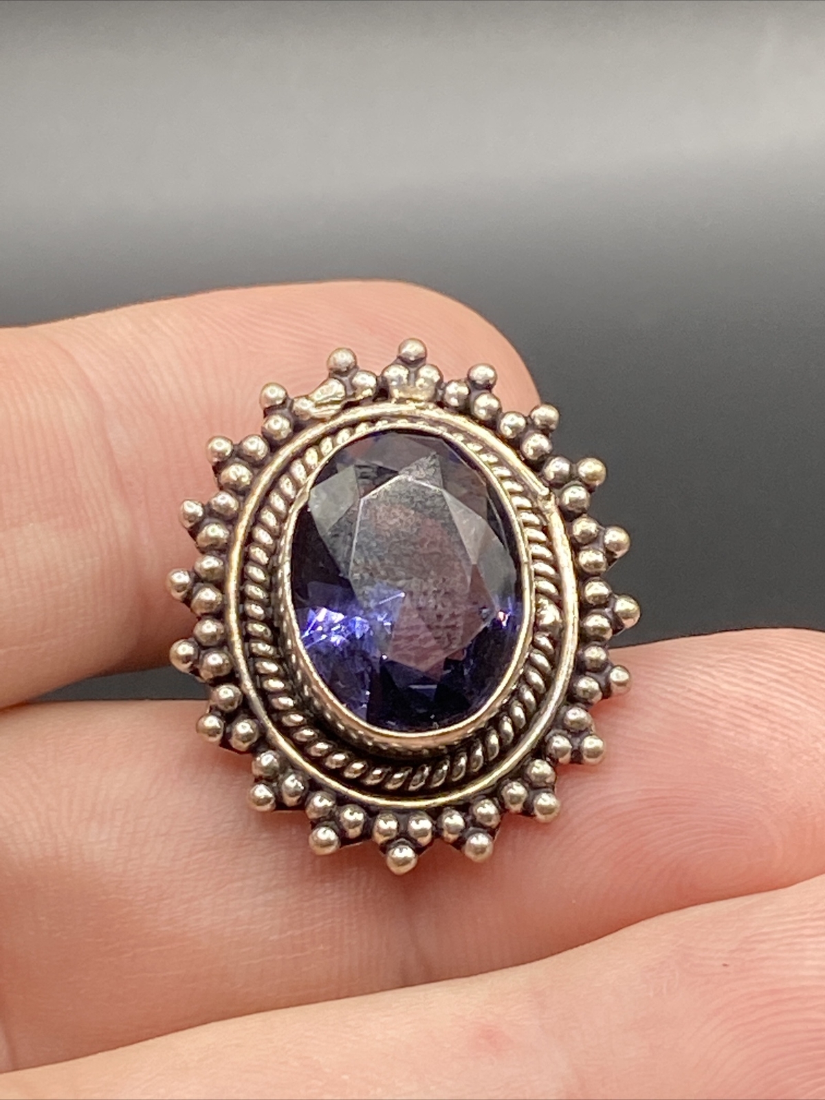 Sterling Silver Large Purple Stone Split Shank Ri… - image 7