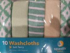 Spasilk Baby 10 Washcloths Soft Terry Green Yellow New