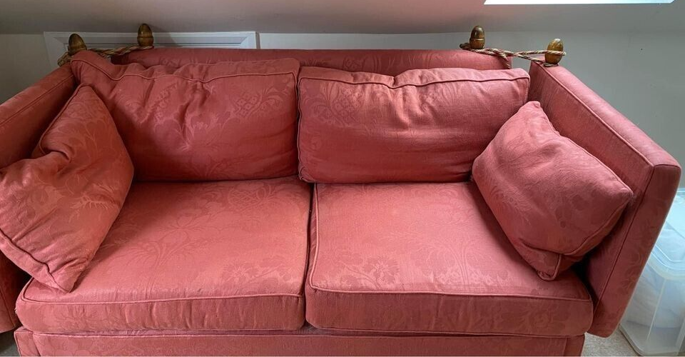 Knole (Knowle) Sofa with Drop Sides by Ashley Lawrence, Coral Brocade