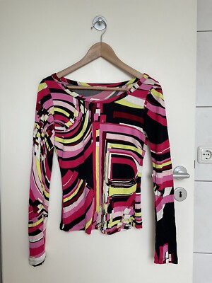 EMILIO PUCCI Damen Langarm Shirt Gr. 38 Bunt Gemustert Viskose 